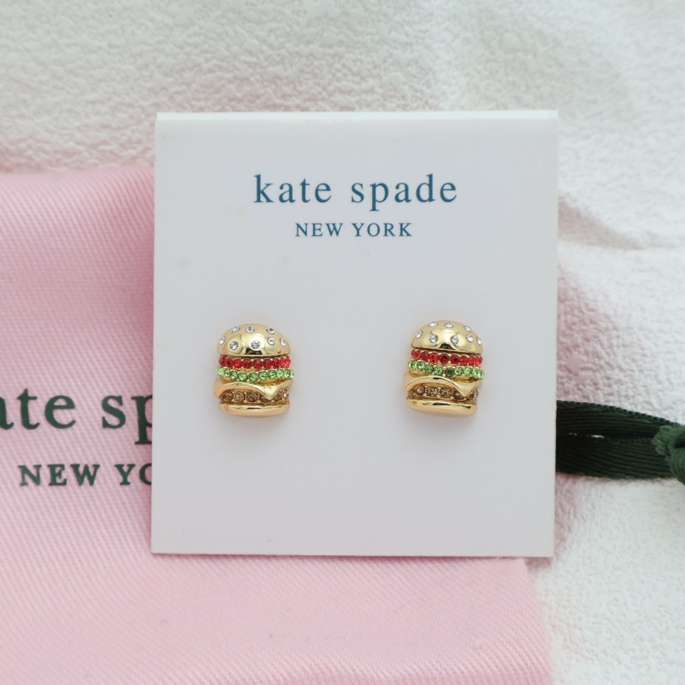 Kate Spade Fast Food Gold Burger Stud Earrings Gold NEW